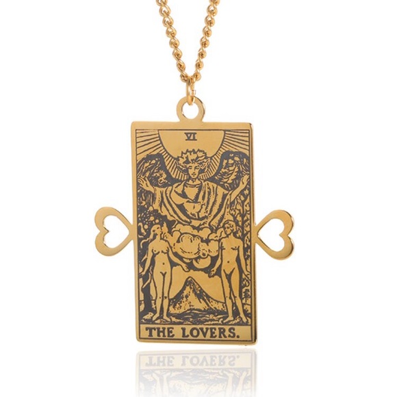 ⚜️[𝟯/$𝟭𝟴]⚜️NEW Lovers Tarot Card Stainless Steel Necklace - Picture 8 of 11